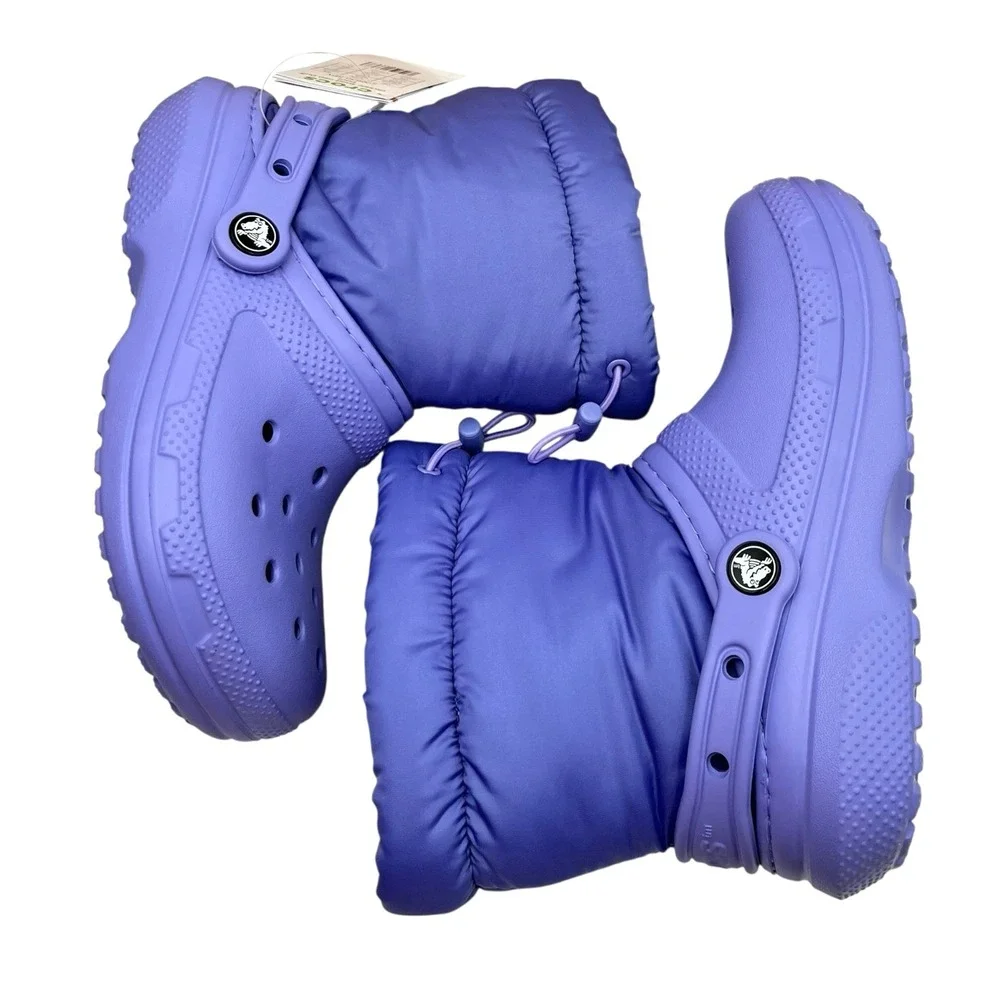Crocs Classic Youth Girls Lined Neo Puff‎ Boots Size 2 Digital Violet Faux Fur